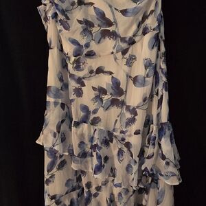 Fashion Nova Asymmetrical Floral Dress in Blue and White